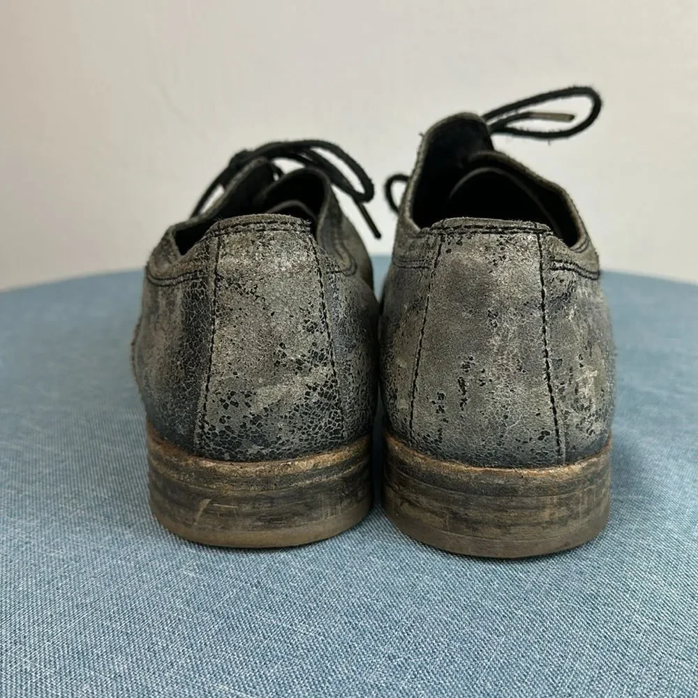 All Saints Spitalfields Men’s Silver Metallic Gray Suede Oxford Shoes Size 45/12